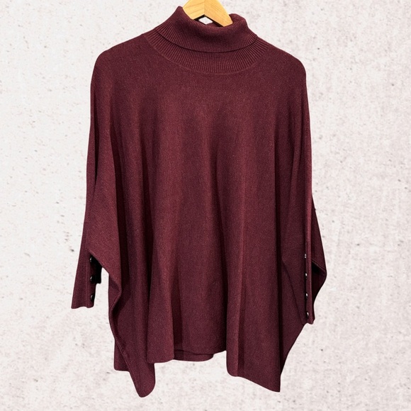 Red Oversized Poncho Sweater with Batwing Sleeves - Picture 1 of 3